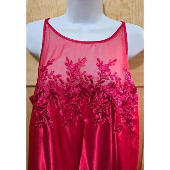 Vintage Dentelle Red Satin & Mesh Floral Nightgown L elegant date night - Picture 1 of 7